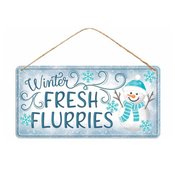 12"L Tin Winter Fresh Flurries Sign