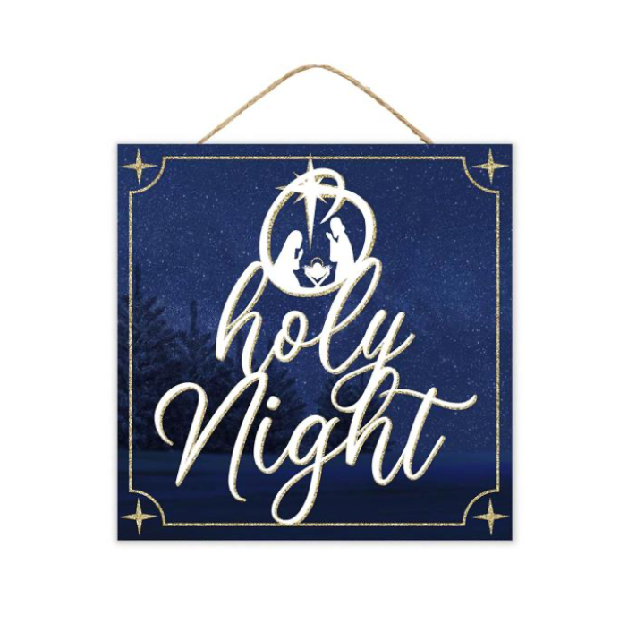 10"Sq Glitter O Holy Night Sign