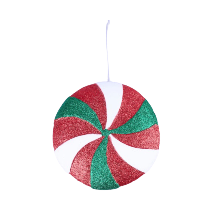 6"Dia Glitter Peppermint Candy Ornament