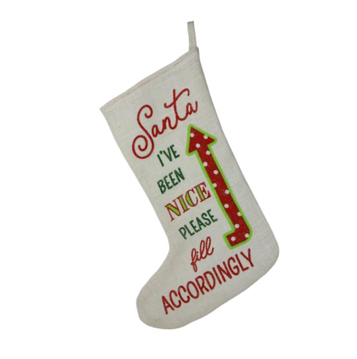 18"H Santa Please Fill Burlap Stocking