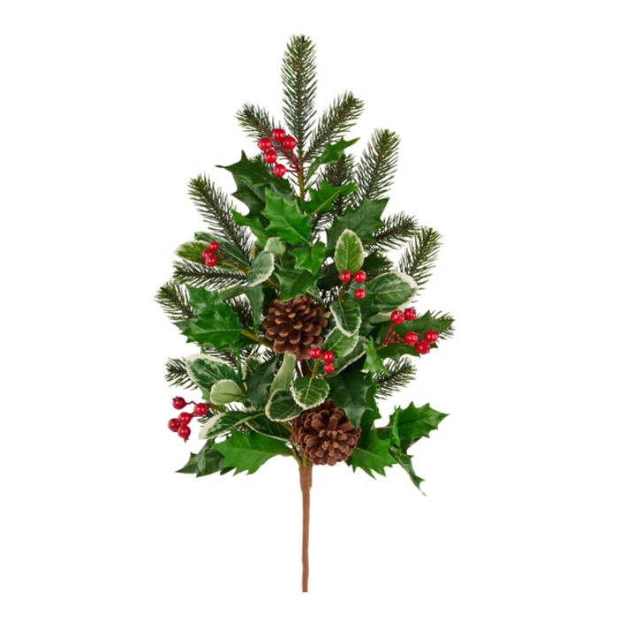 26"L Pine/Pinecone/Holly Spray