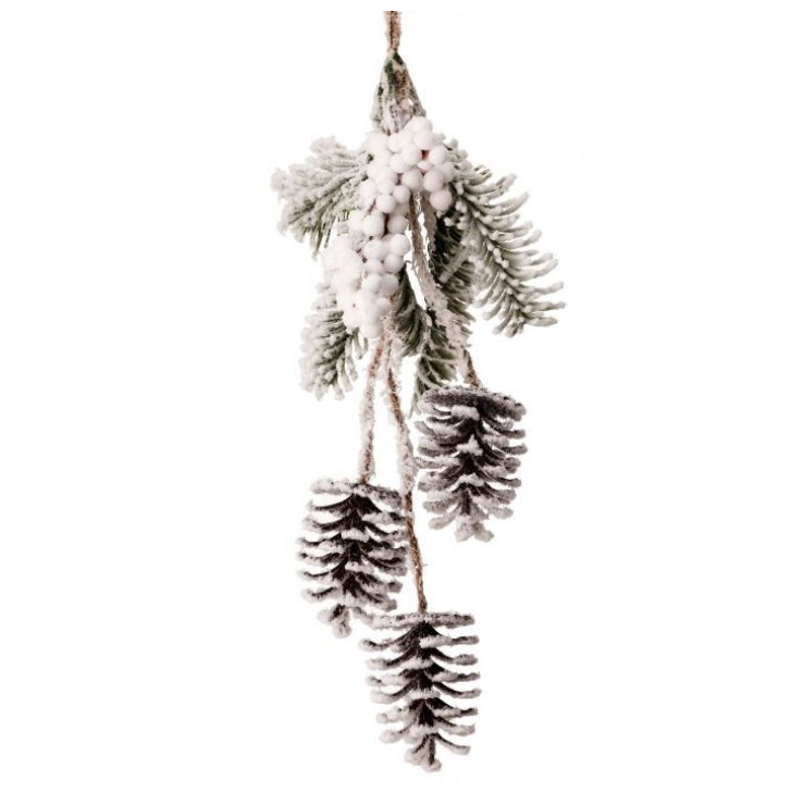 15" Hanging Snow Berry Cones & Pine Ornament