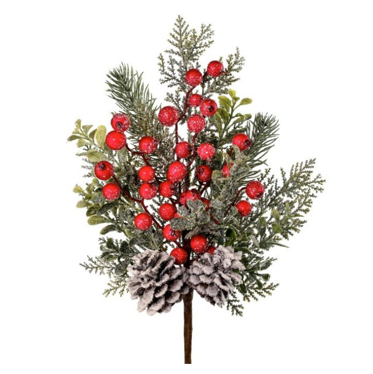 16"Frost Wp Berry Boxwood/Pine Cone Spray