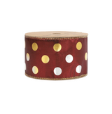 2 1/2" Rust W/ Metallic Dot Holiday Wired Ribbon 10 Yard Roll