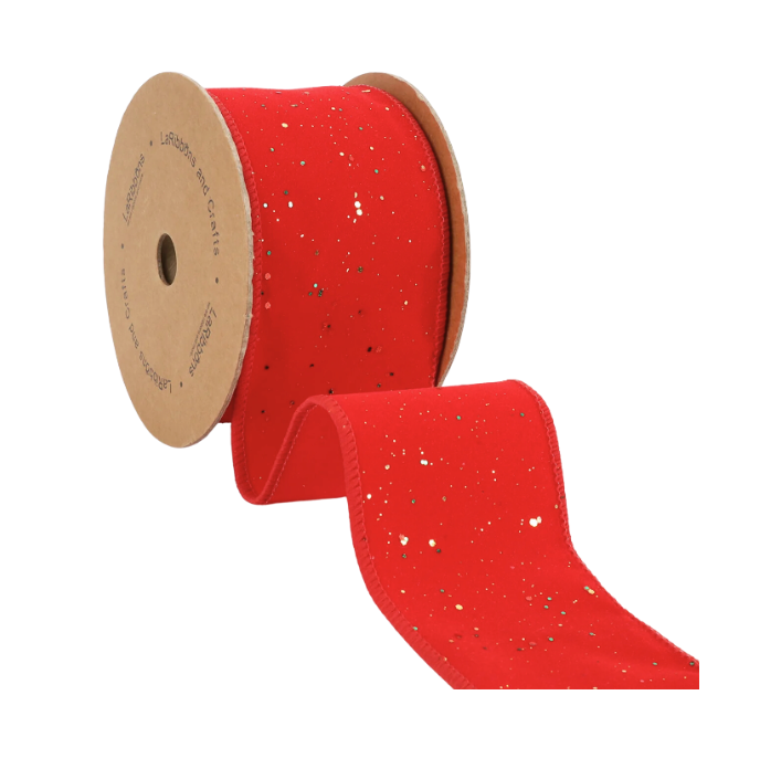 2 1/2" Flocked Glitter Wired Ribbon (Red/Multi) 10 Yard Roll