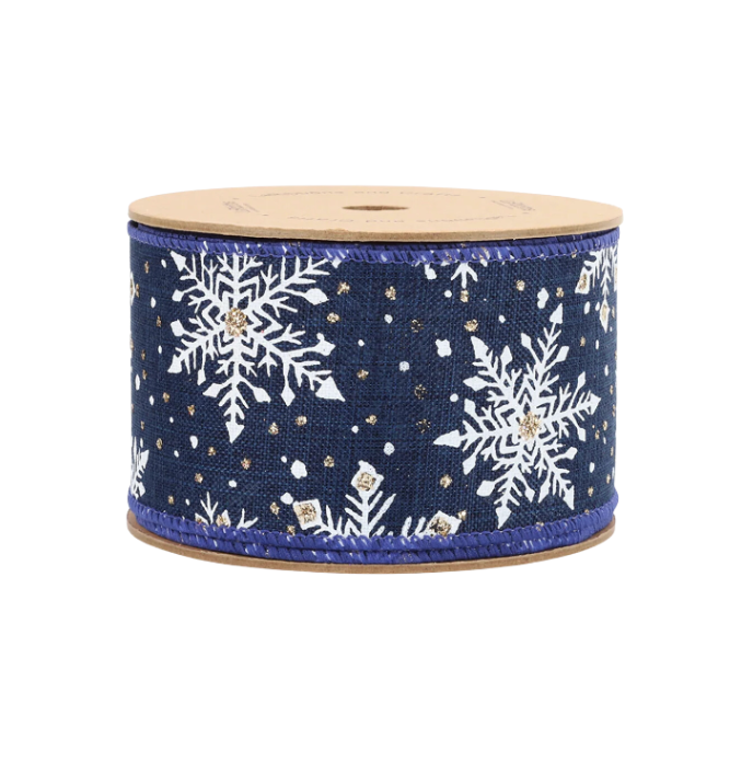 2 1/2" Snowflake Wired Ribbon (Blue/White) 10 Yard Roll