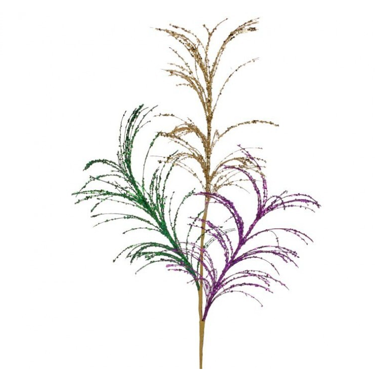 34" Glitter Mardi Gras Grass Spray