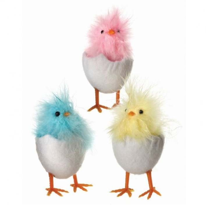 4" Feather Chick In Wool Egg (Set of 3)