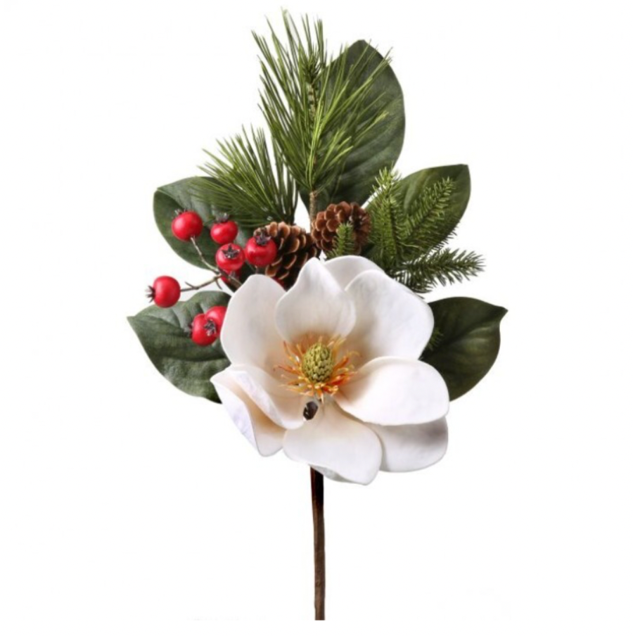 17" Nature's Own Uv Berry Magnolia Pine Pick