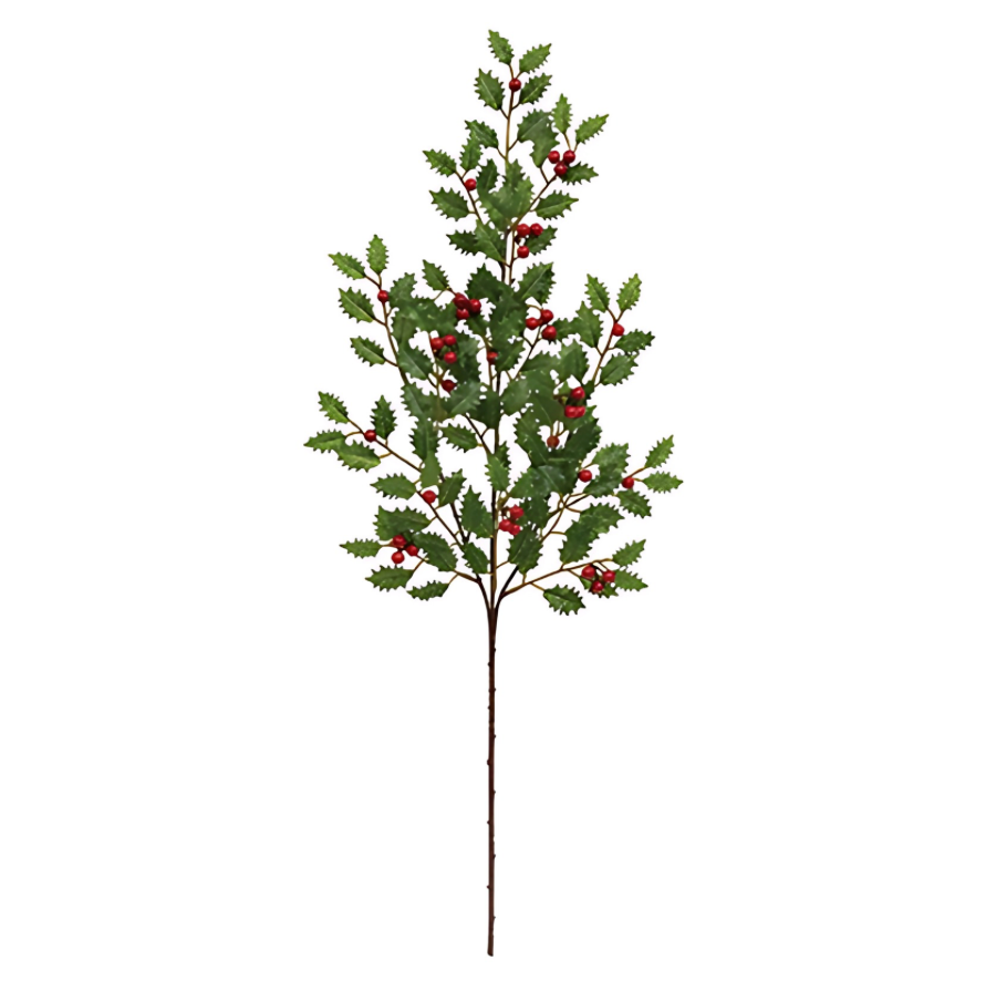 28" Green Holly & Berries Spray