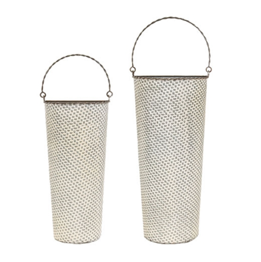 White Washed Basketweave Metal Half Wall Baskets (Set of 2)