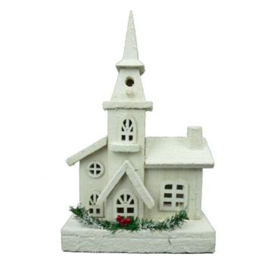 16" Wooden House 10 Led Lights (White)