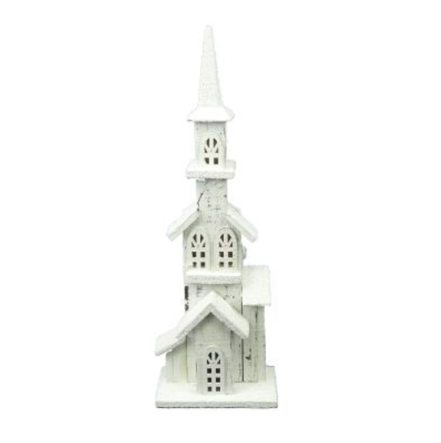 20" White Church with Led Lights