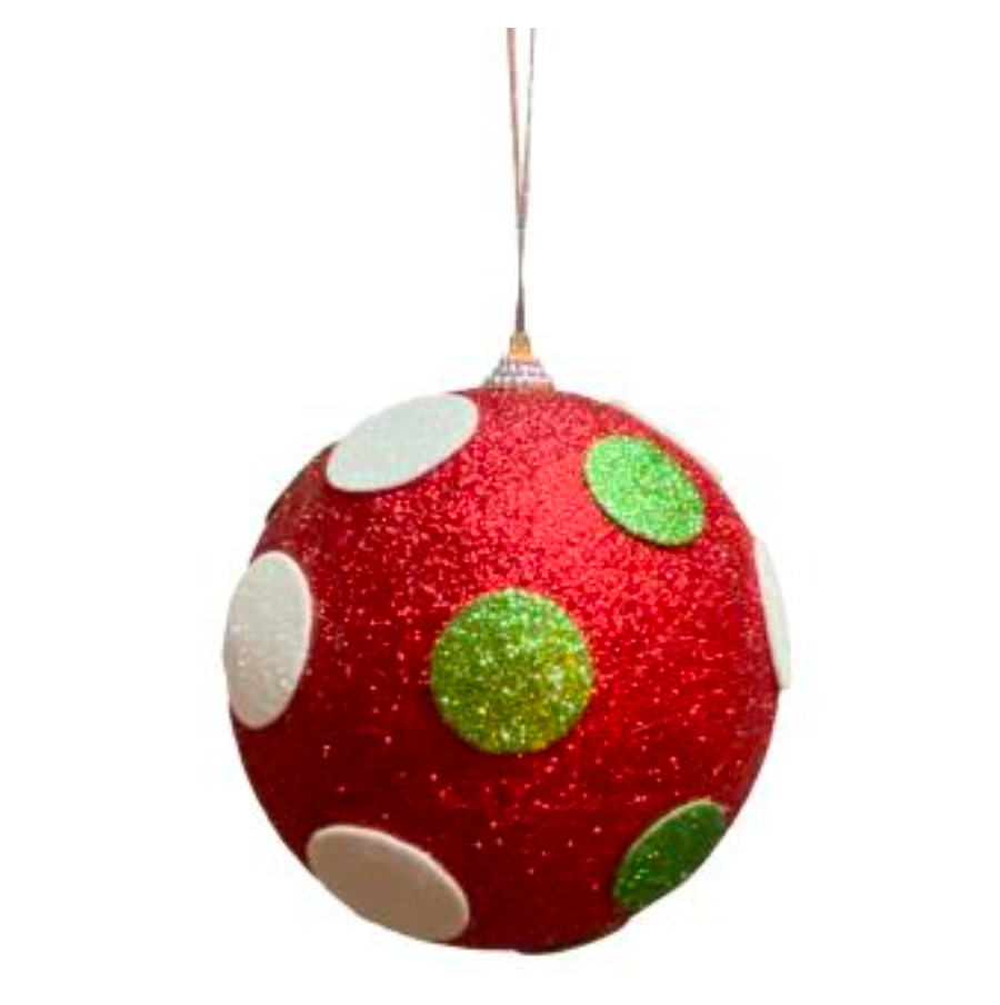 5" Polkadot Ornament Ball (Red/White/Lime)