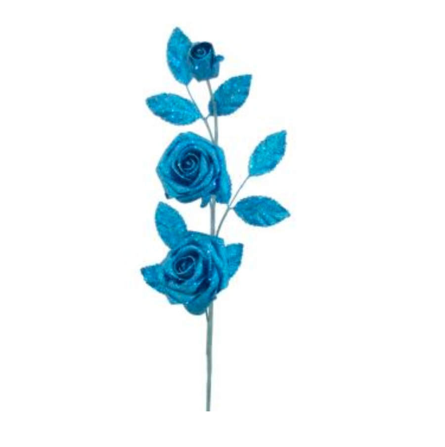 Glitter Rose Spray (Turquoise)