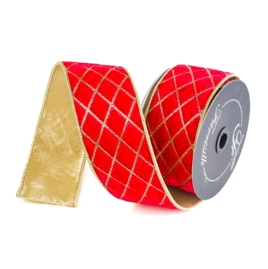 2.5"X10YD Metallic Diamond Ribbon (Red & Gold)