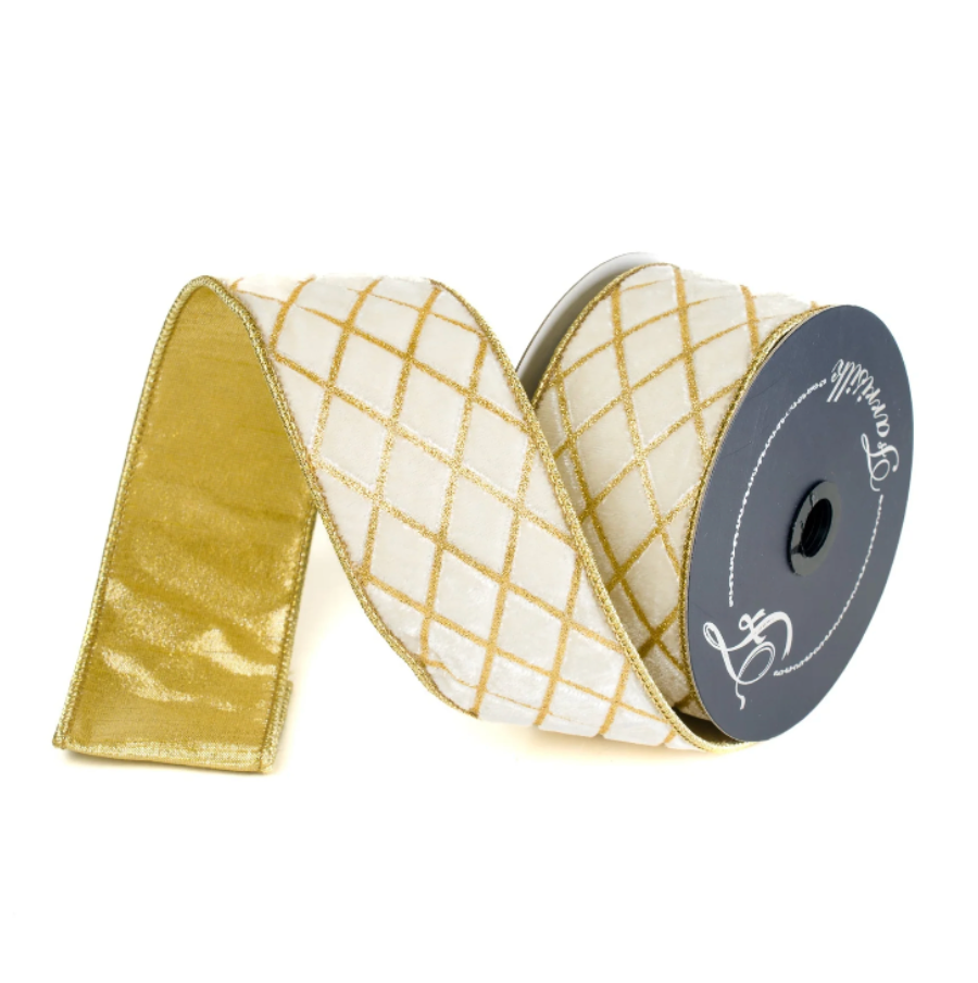 2.5"X10YD Metallic Diamond Ribbon (Ivory)