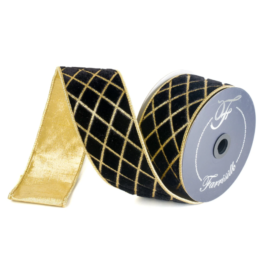 2.5"X10YD Metallic Diamond Ribbon (Black)