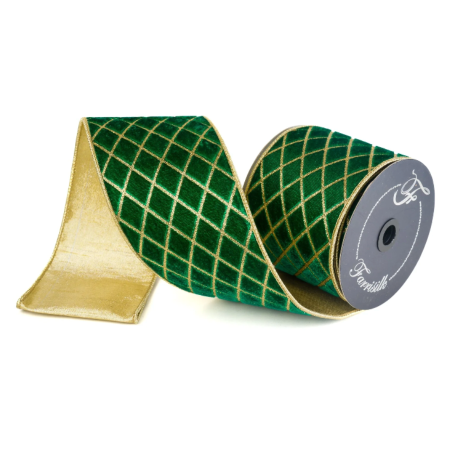 4"X10YD Metallic Diamond Ribbon (Emerald)