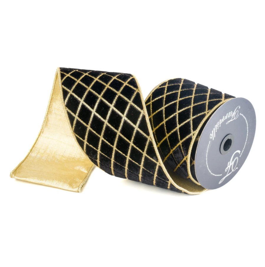 4"X10YD Metallic Diamond Ribbon (Black)