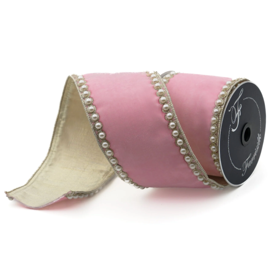 4"X5YD Pearl Borders Velvet (Baby Pink)