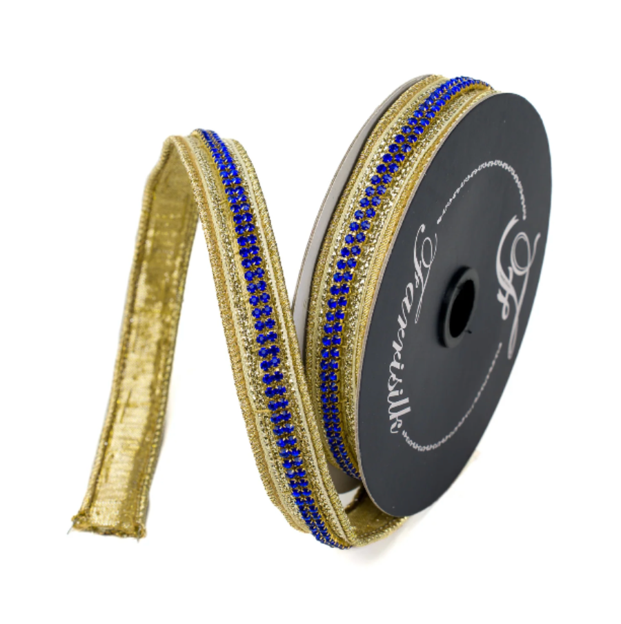 .75"X5YD Diamond Trim Ribbon (Blue/Gold)