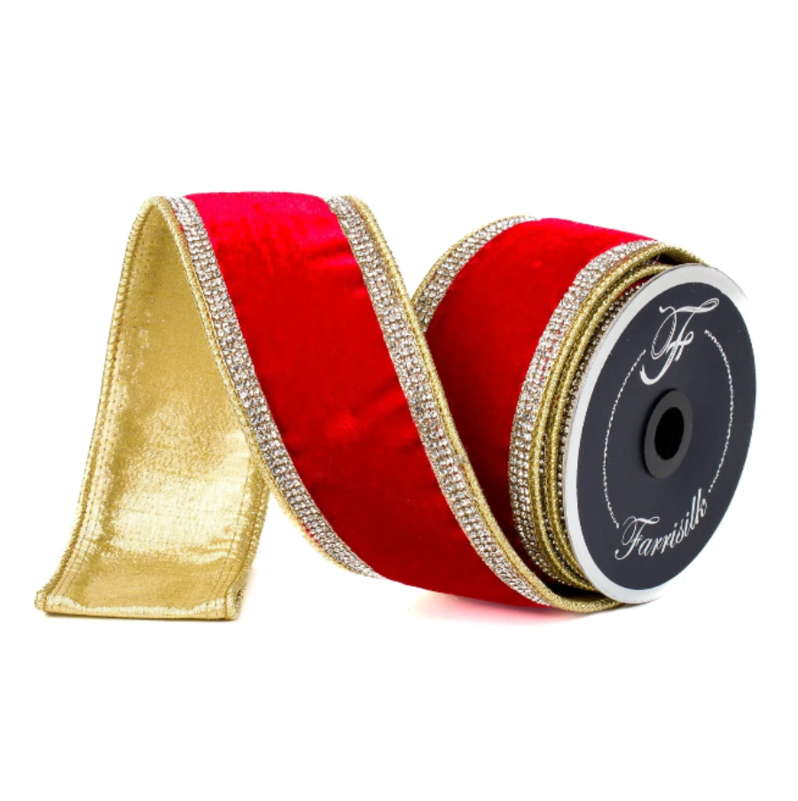 2.5"X5YD Winter Diamonds Ribbons (Red/Gold)