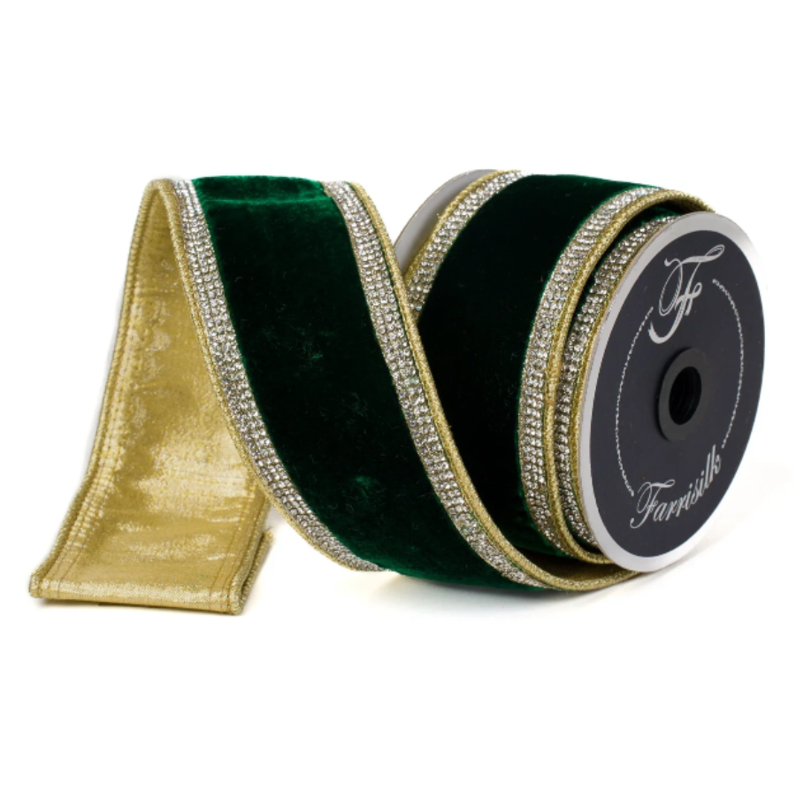2.5"X5YD Winter Diamonds Ribbons (Emerald/Gold)