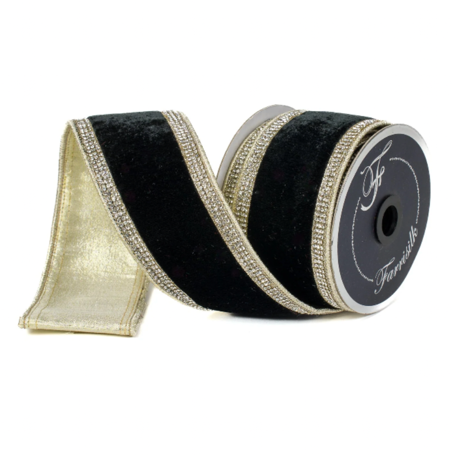 2.5"X5YD Winter Diamonds Ribbons (Black/Gold)