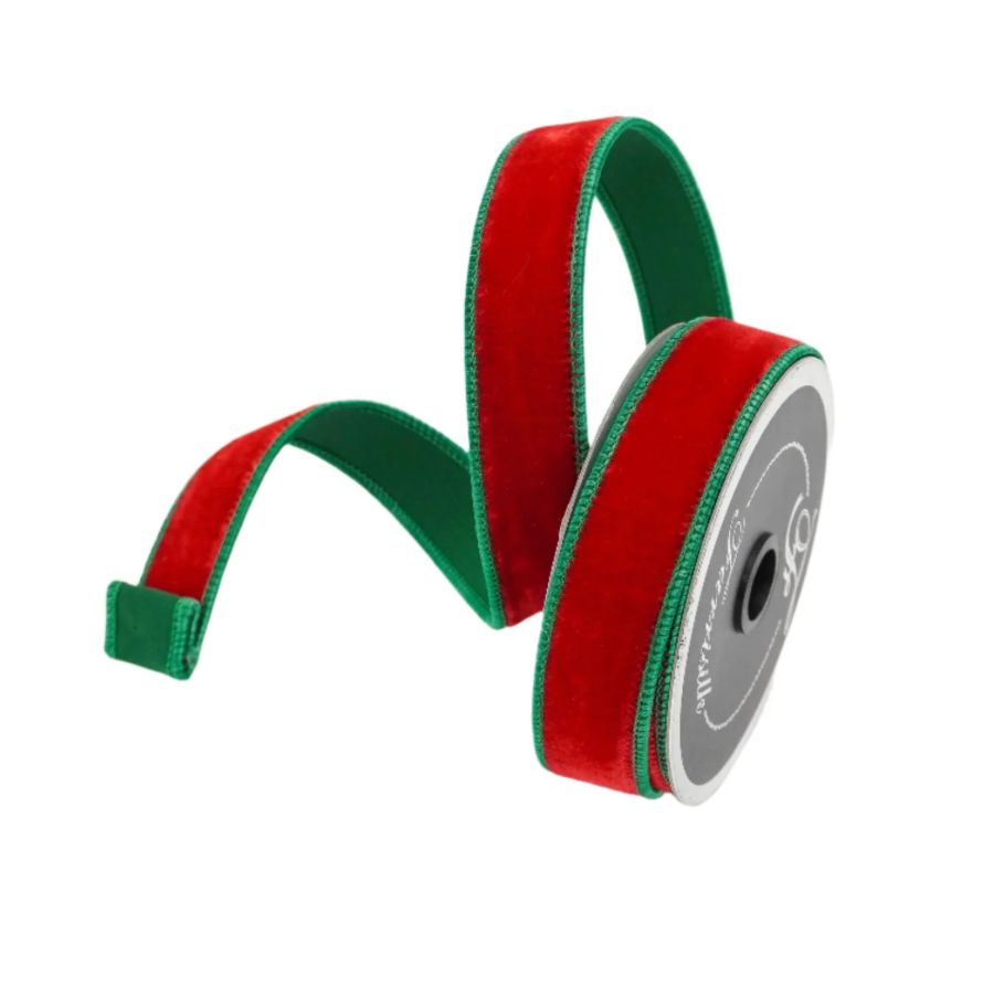 1"X10YD 2 Tone Velvet (Red & Emerald)