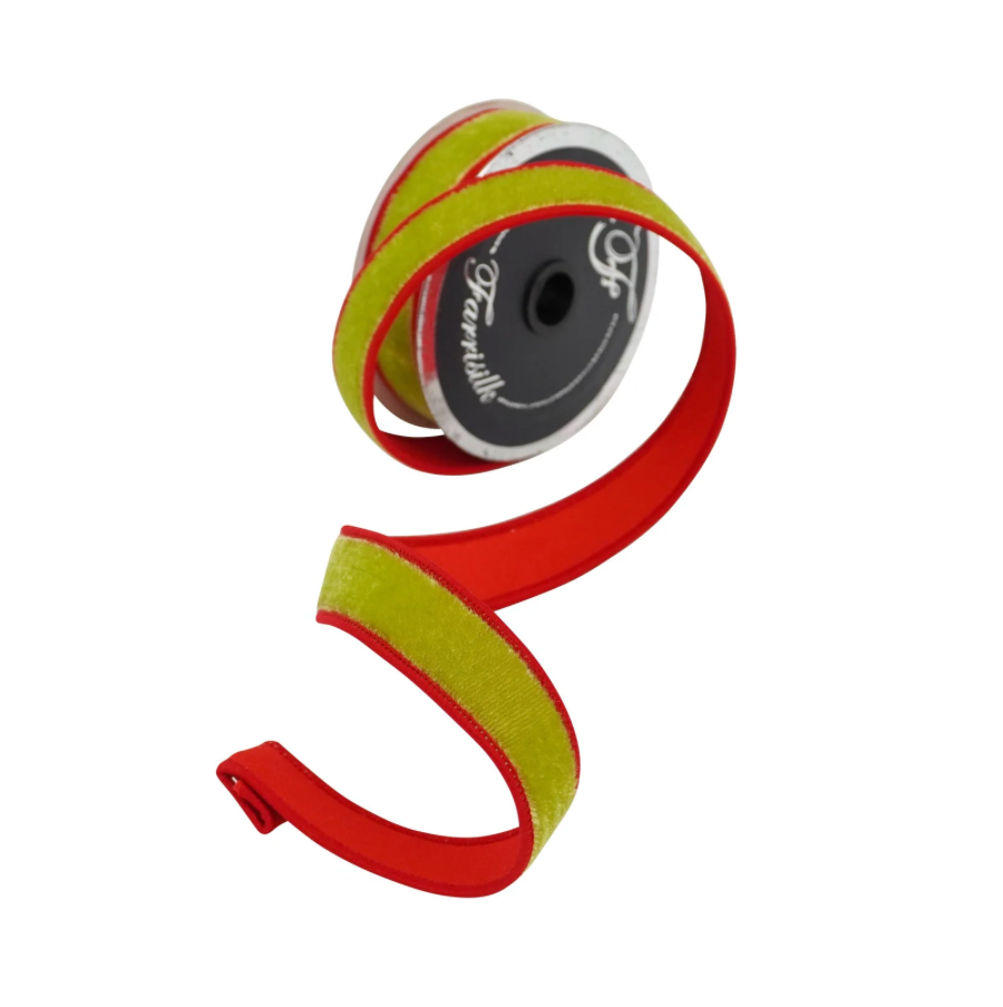 1"X10YD 2 Tone Velvet (Red & Lime)
