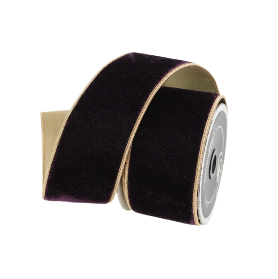 2.5"X10YD 2 Tone Velvet (Amethyst & Gold)