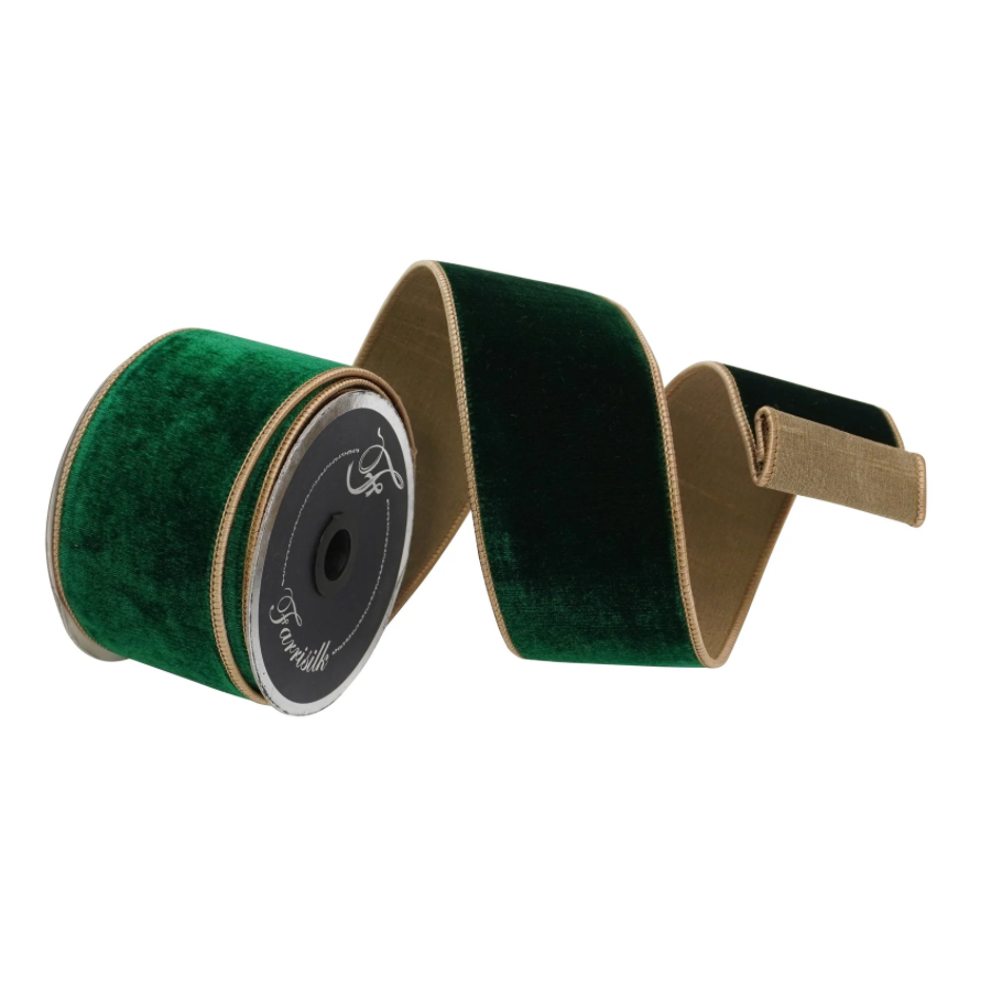 2.5"X10YD 2 Tone Velvet (Emerald & Gold)