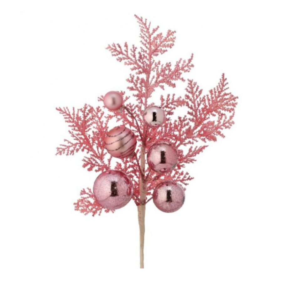 15" Glitter Ball Metallic Cedar Spray (Blush Pink)