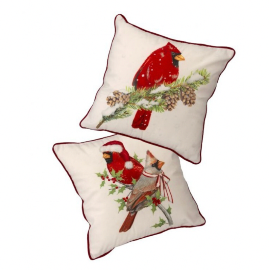 12X12" Emb Cardinal Print Pillow Assorted