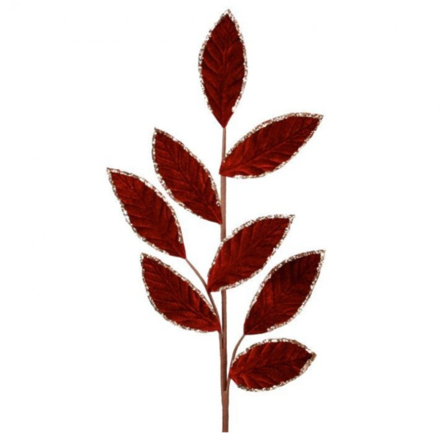 28" Velvet/Glitter Leaf Spray (Burgundy)