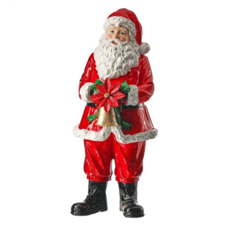 15" Resin Santa W/Bell/Poinsettia