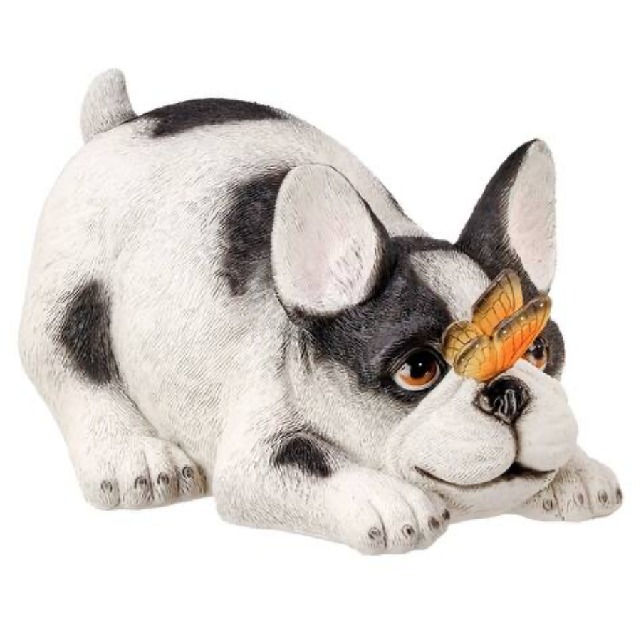 12"L Resin Garden Dog W Butterfly