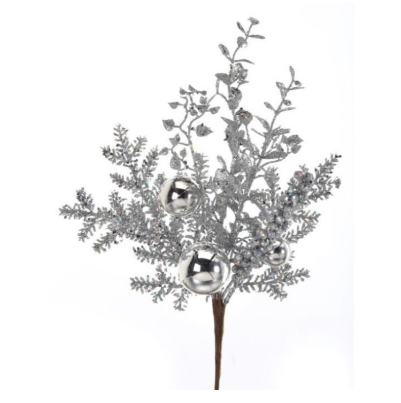 8" Smilax/Berry/Fir Vp Ball Spray (Silver)
