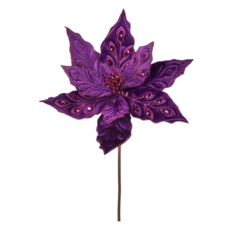 24" Velvet Poinsettia W/Jewel Stem (Purple)