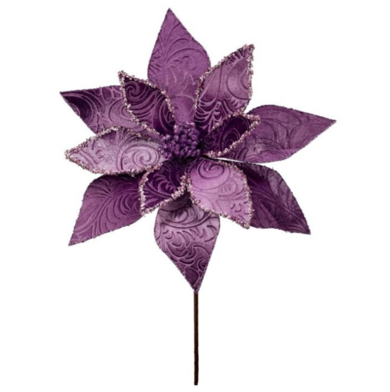22" Baroque Velvet W/Glitter Poinsettia Stem (Purple)