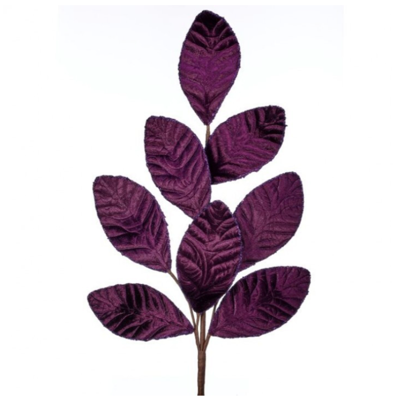 27" Baroque Velvet W/Glitter Leaf Stem (Purple)
