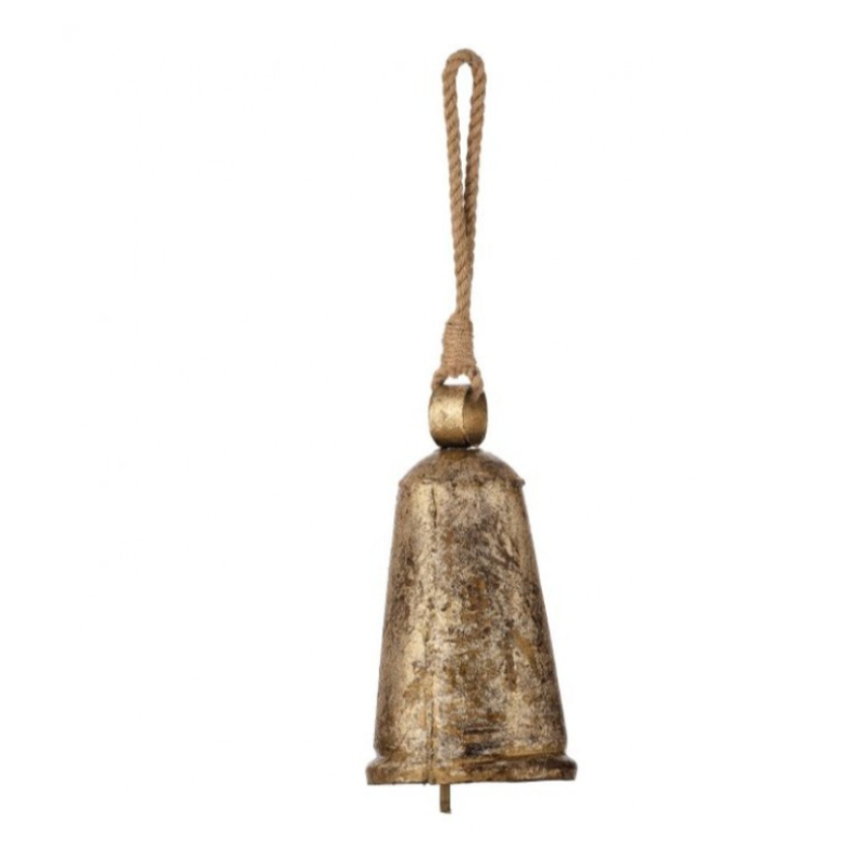 8"Burnt Iron Antique Bell W/Rope Tie