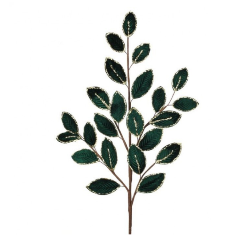 26" Mini Velvet Leaf Spray (Green/Gold)