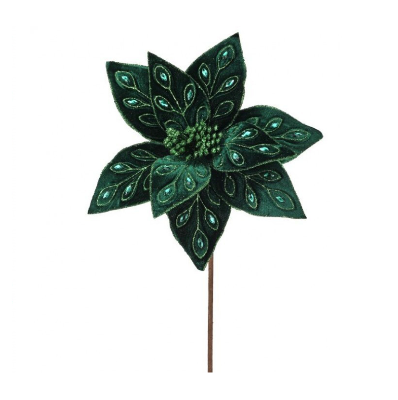 22" Bejeweled Poinsettia Stem (Green)