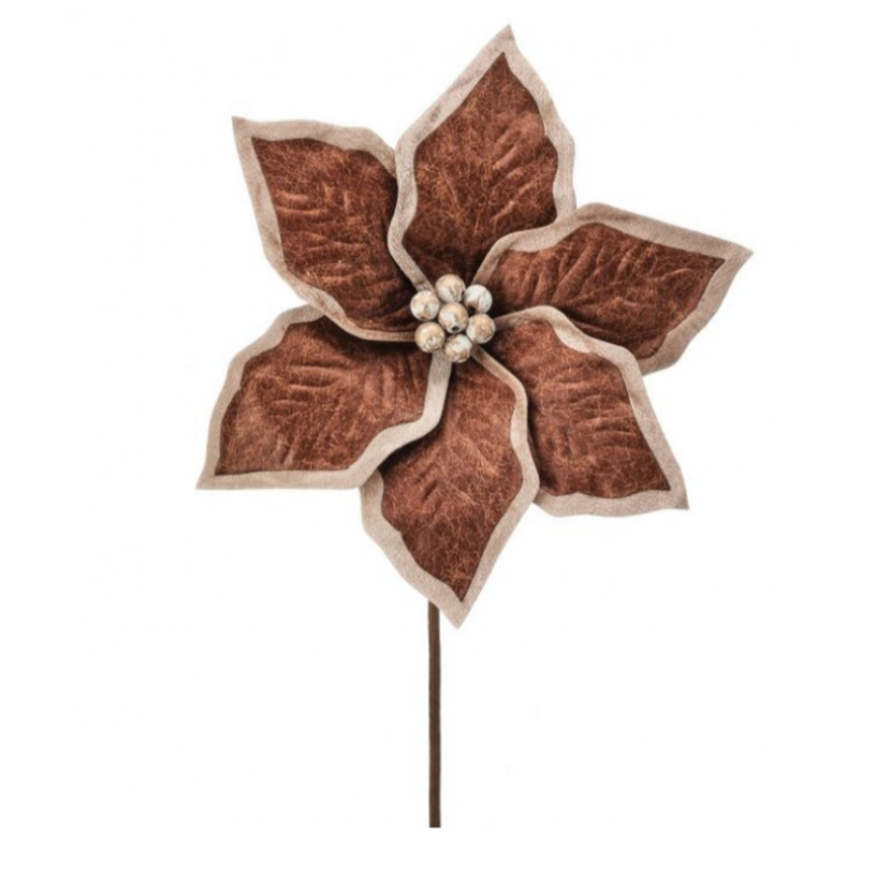 24" Faux Leather Poinsettia Stem