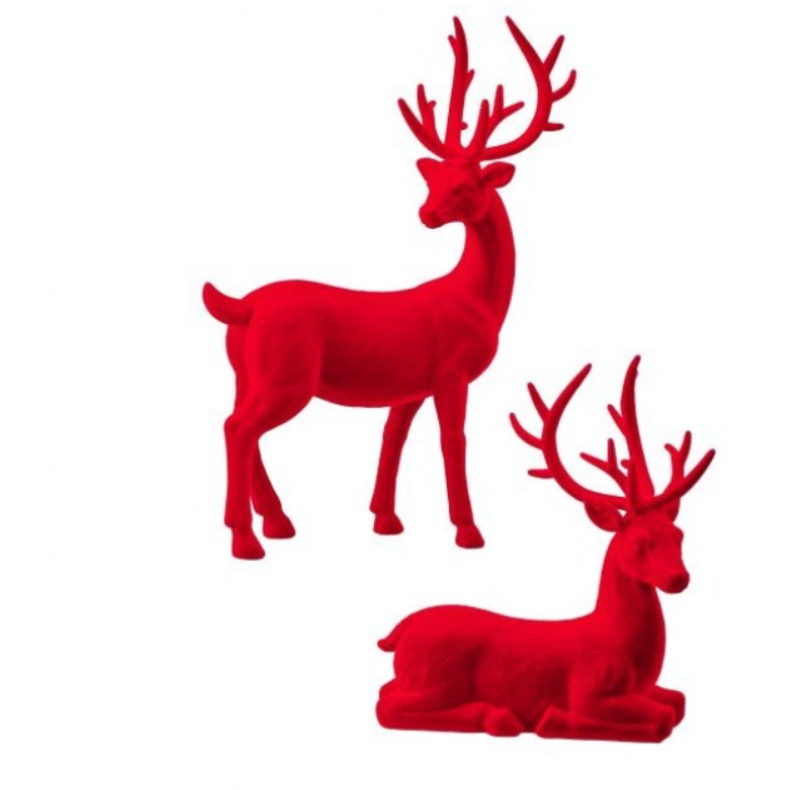 8-10.5" Resin Flocked Deer Sold as a set of 2. One sitting, one standing. (Red)
