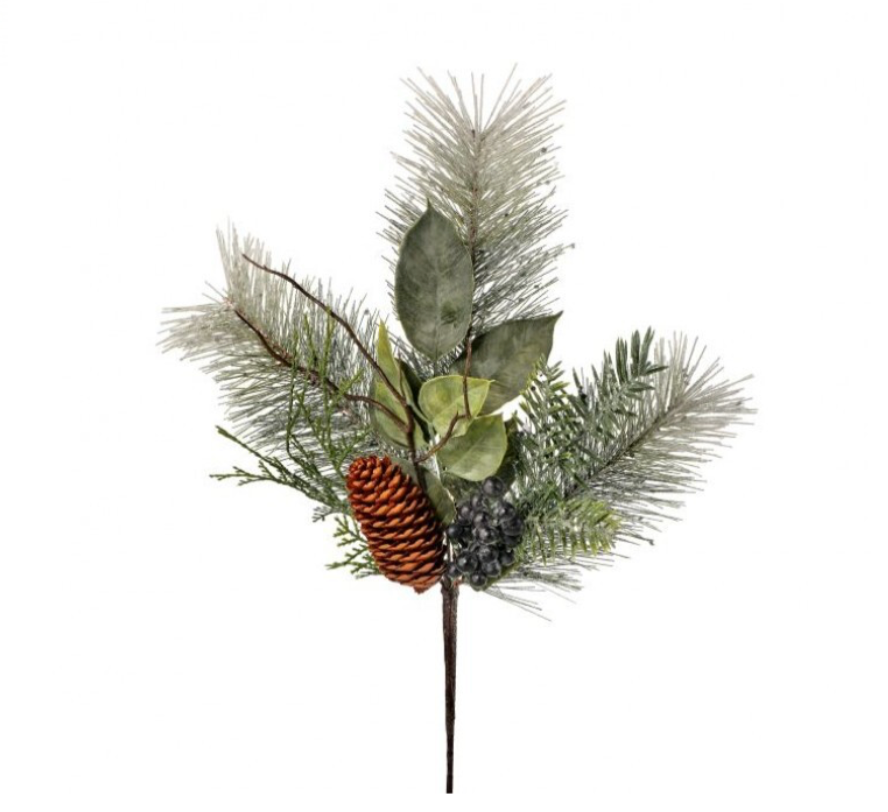 16" Frost Pine/Cedar/Leaf Spray