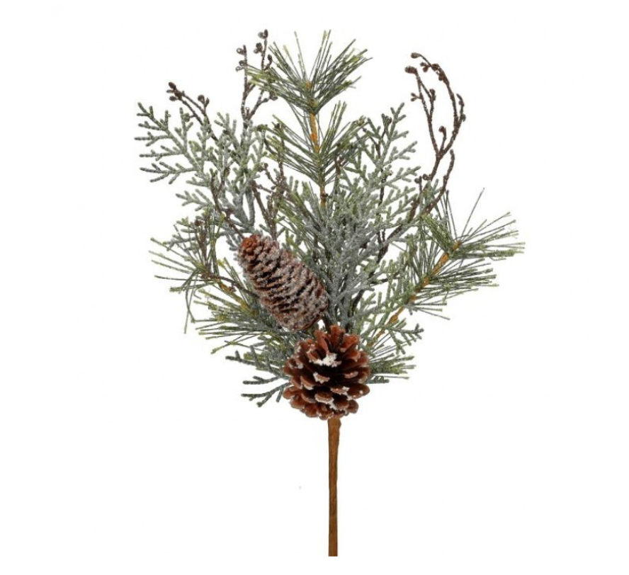 16" Frosted Pine Twig Cone Spray