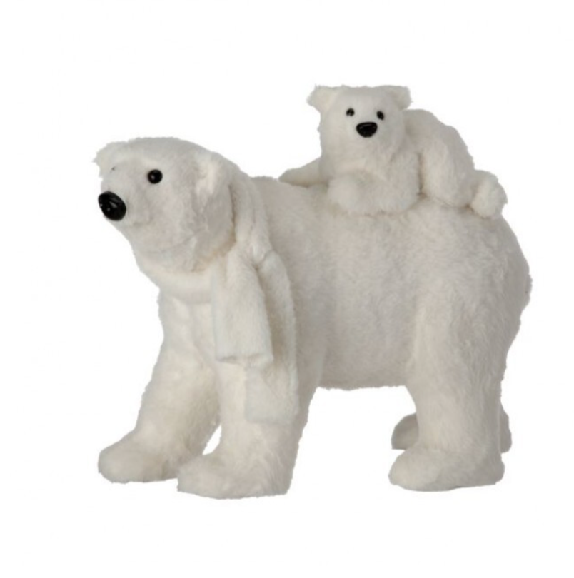 24" Faux Fur Polar Bear/Baby W/Scarf